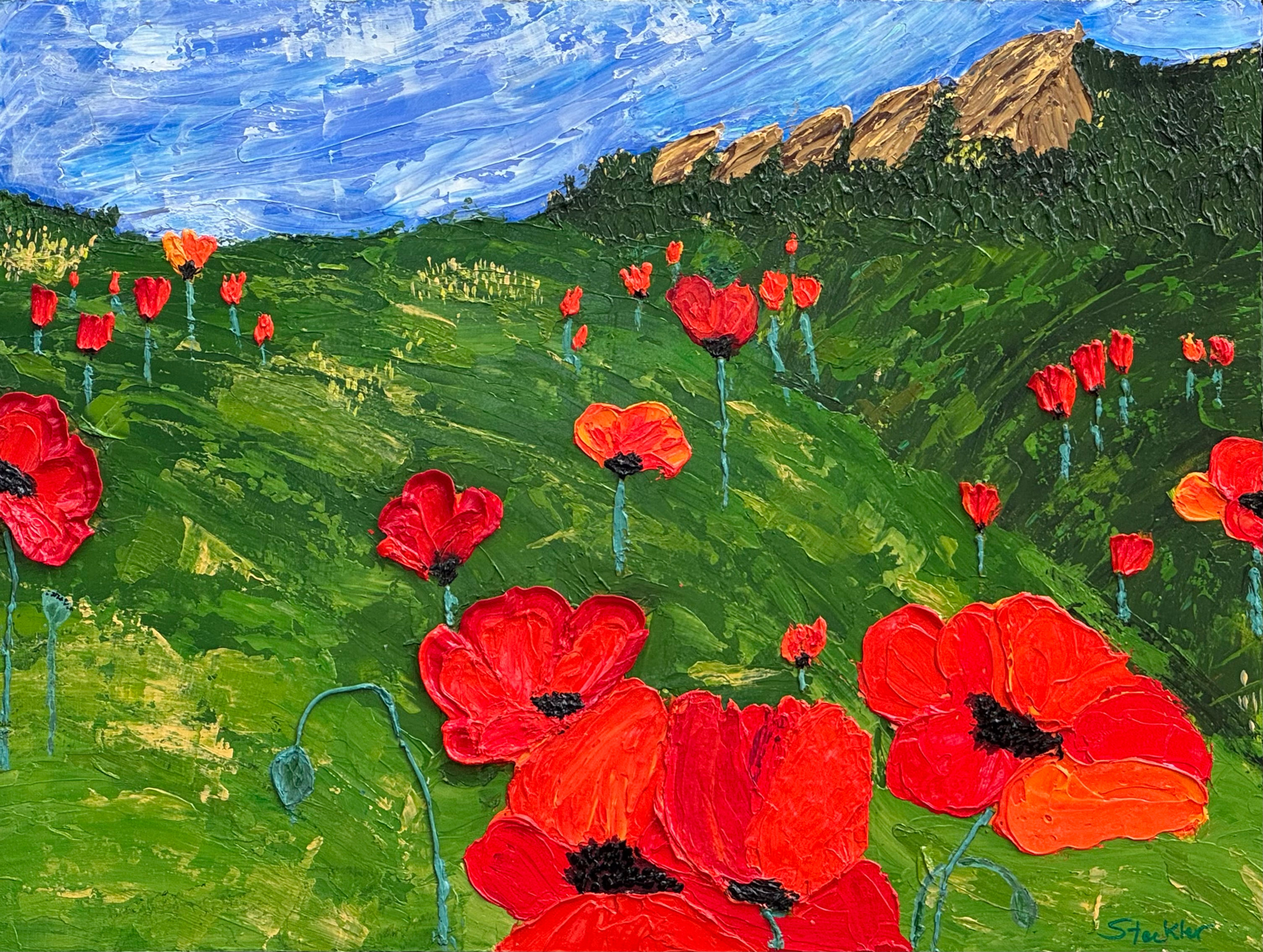 Flatirons Poppies II - Original Acrylic Painting
