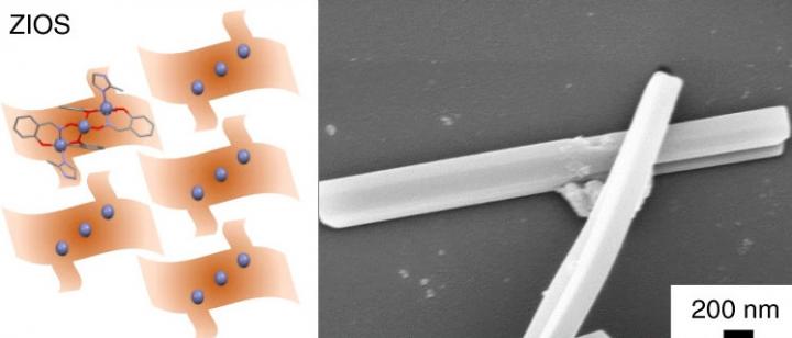 Schematic diagram of a ZIOS network; and an image of a ZIOS-copper sample on a silicon wafer