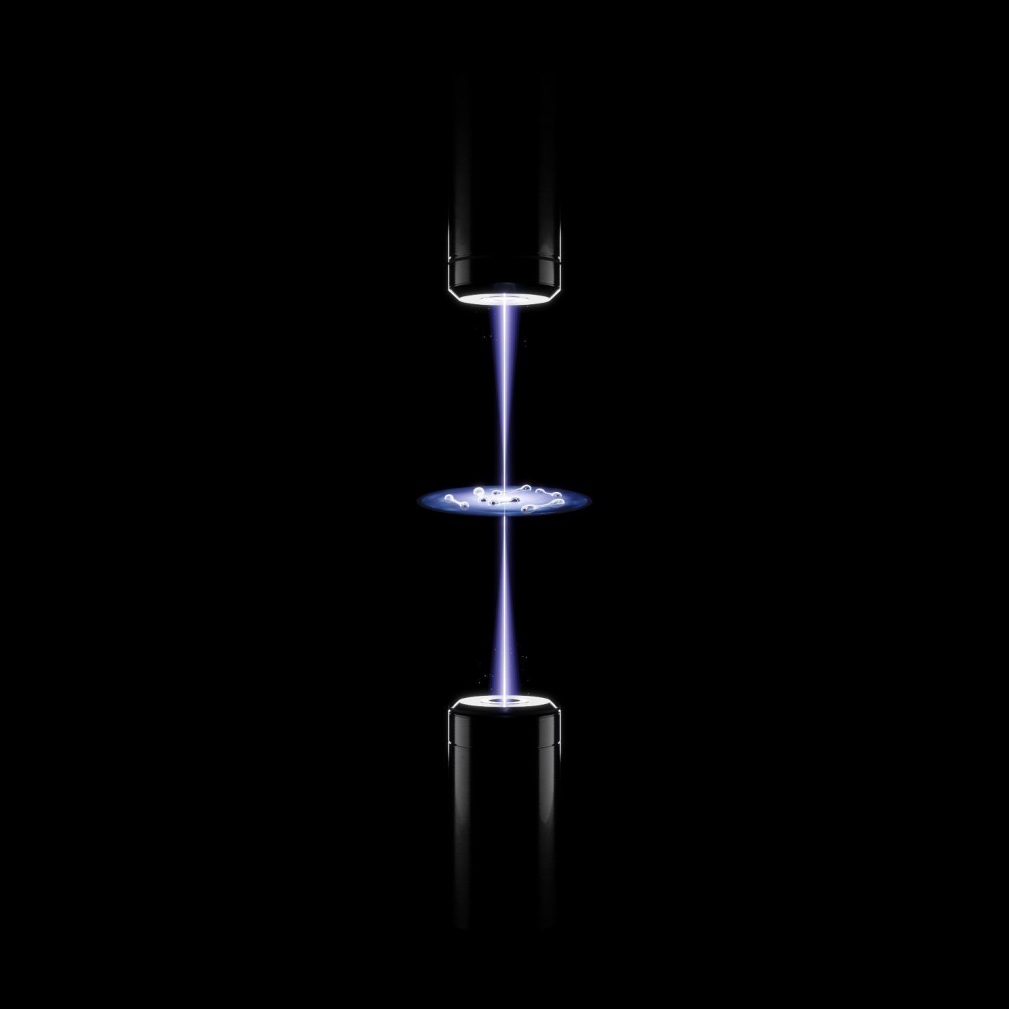 Artist impression: Six pairs of atoms in the focus of a laser beam