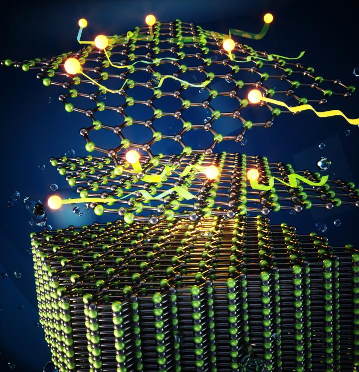 The image displays the exfoliation of hexagonal boron nitride into atomically thin nanosheets aided by surfactants
