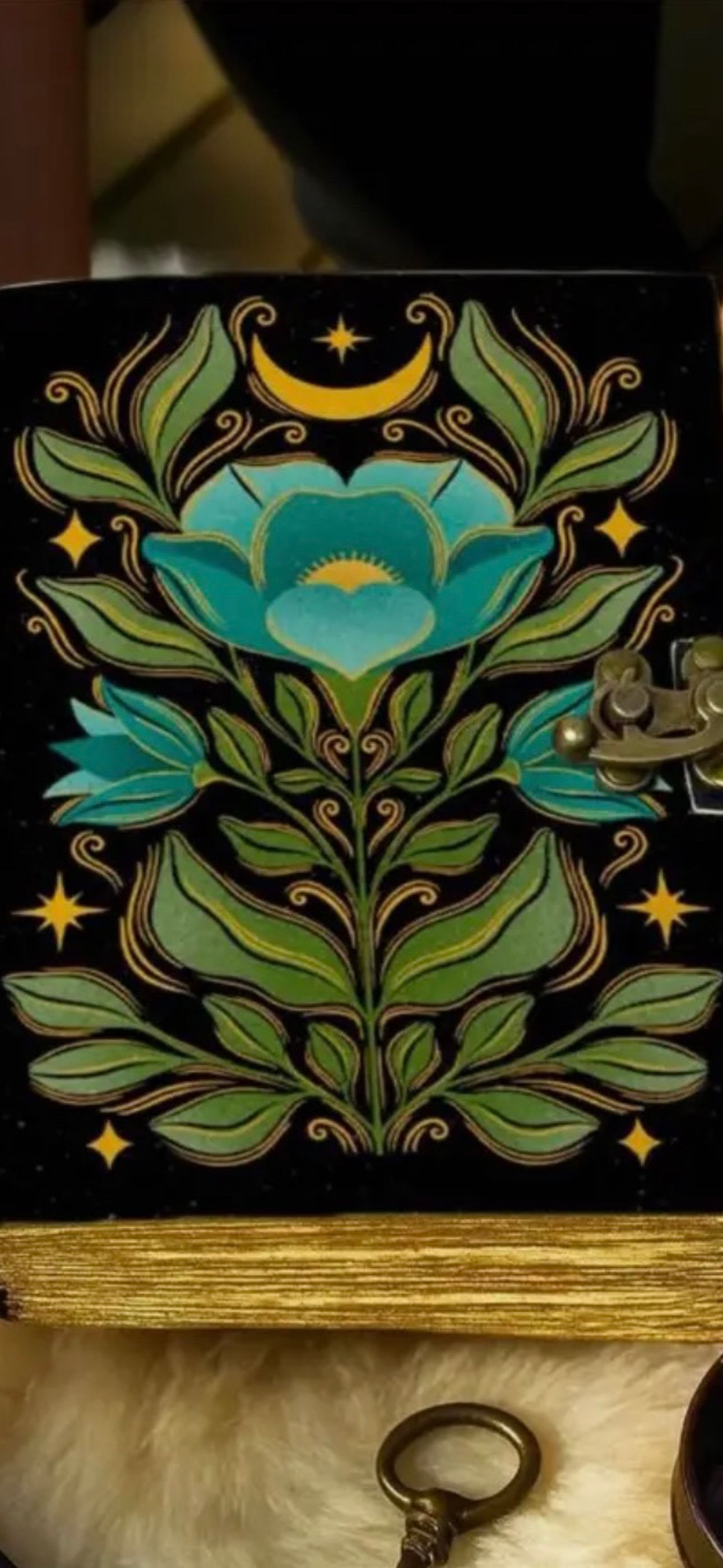 Celestial Floral Leather Journal | Moon Garden Notebook