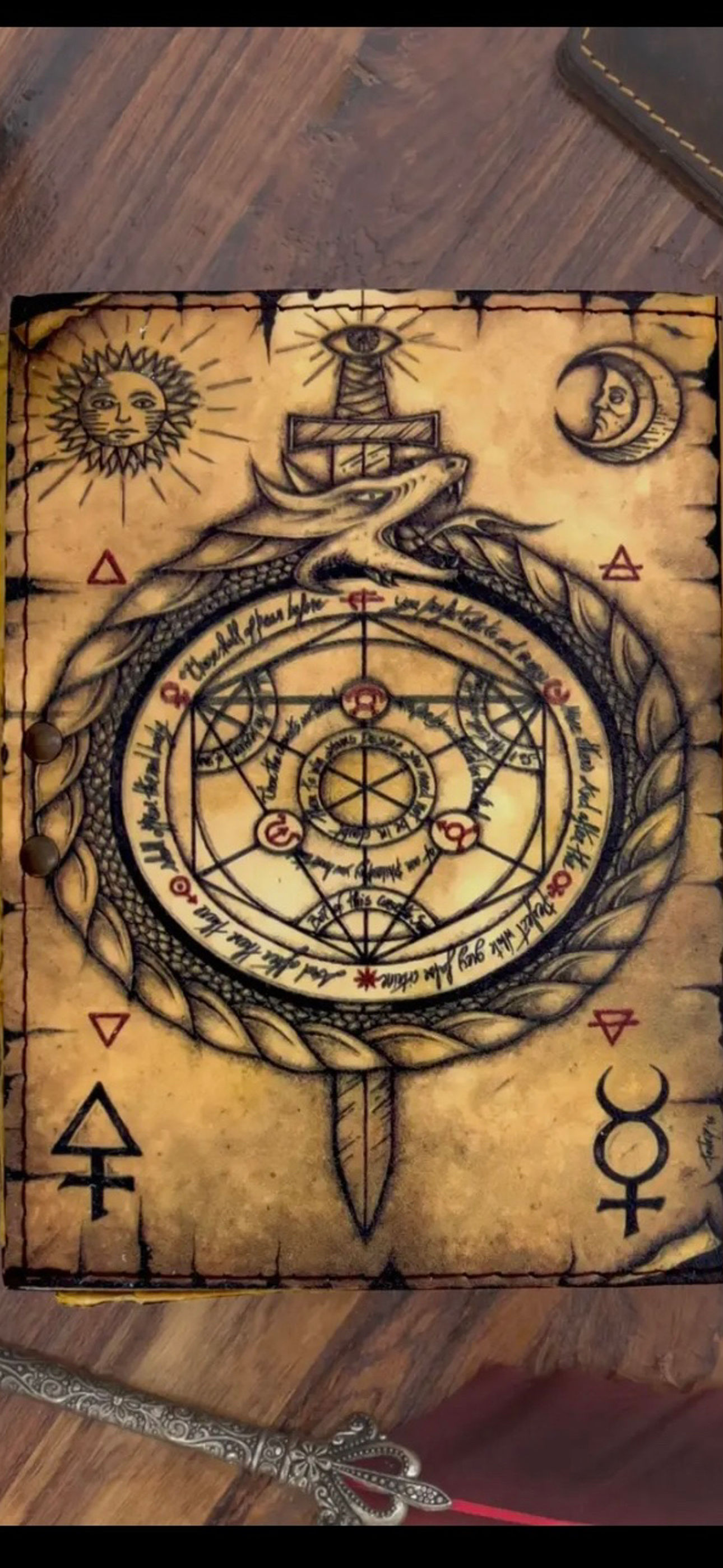 Vintage Leather Journal Notebook Diary with Compass Print