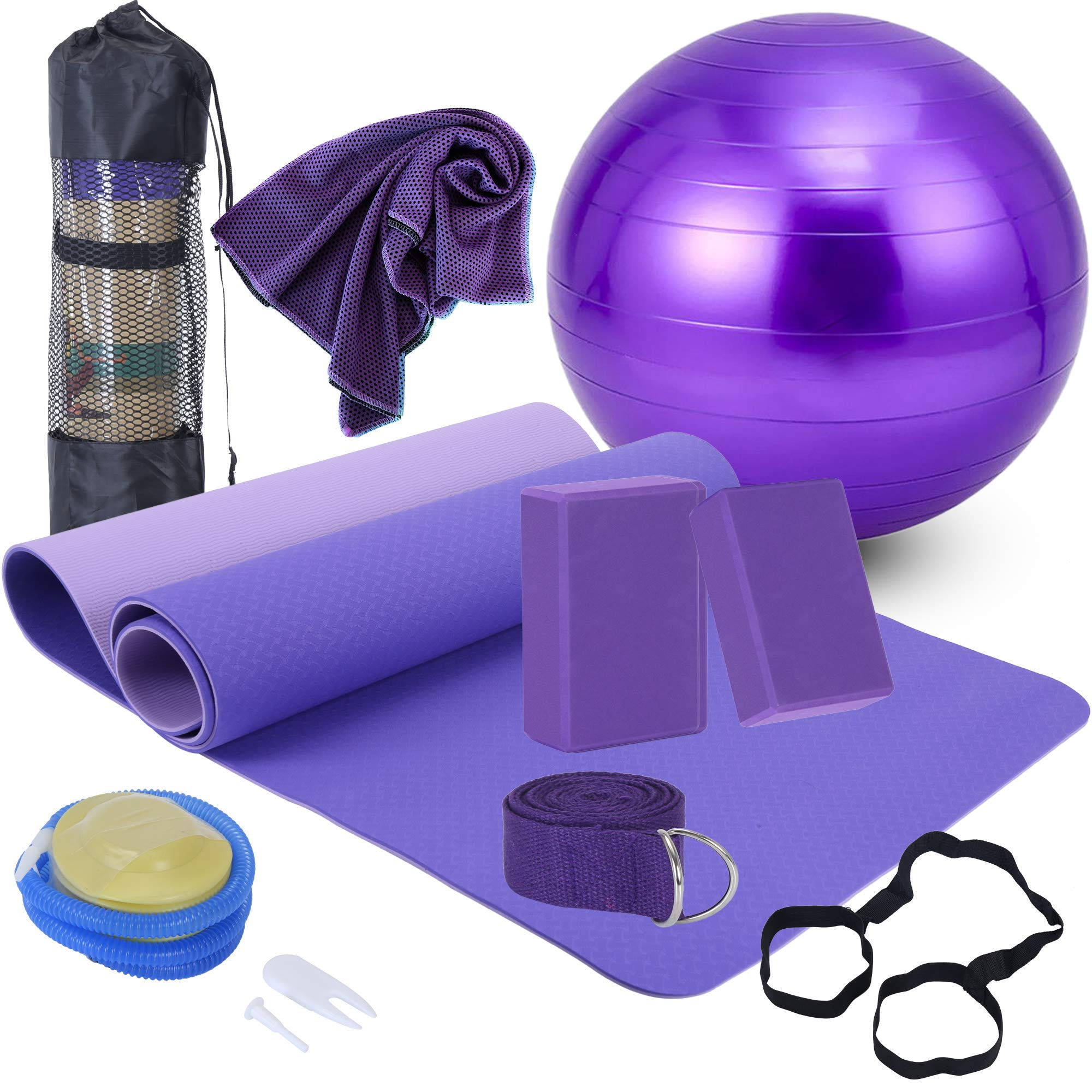 Yoga Beginners Kit Yoga Blocks 2 Pack Yoga Strap Yoga Ball Yoga Mat with Carryin