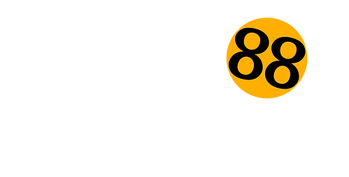 Crazy 88 Tattoos Logo, white text primarily, with 88 written in black in a yellow circle