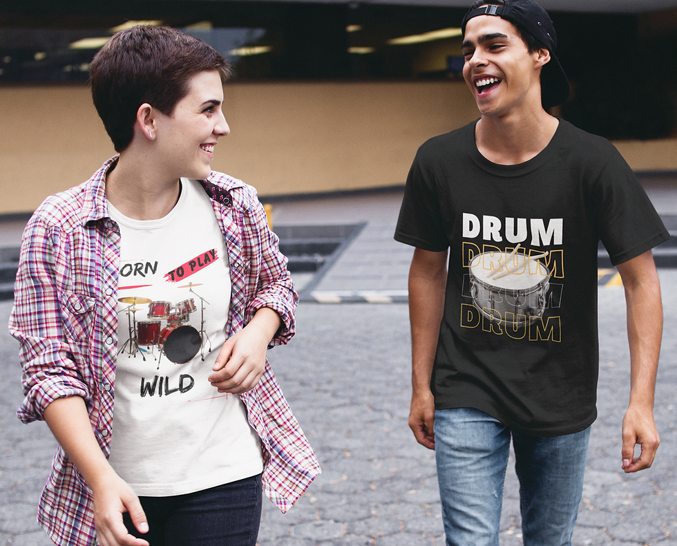 Thumbnail: White Born to Play Wild Adult Unisex Tshirt female model | Drum Arts