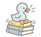 Cheerful Duckling on a Book Stack.png