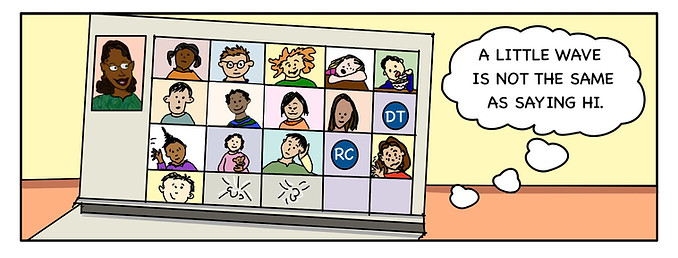 Em gets back home and logs in to remote school remembering to mute herself.