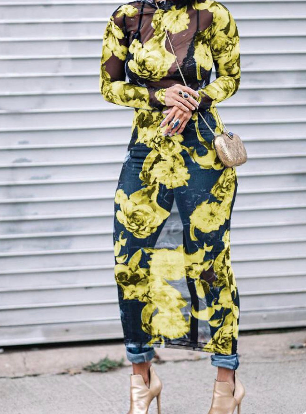 Thumbnail: See Through Floral Print Mesh Dress