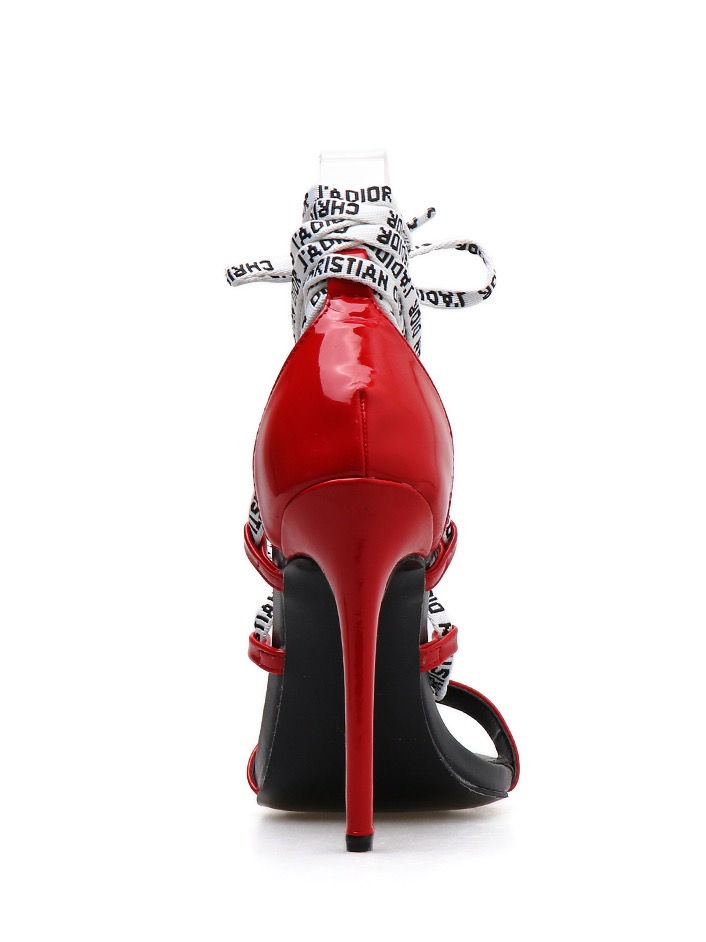 Thumbnail: Lace Up Red Heel Sandal