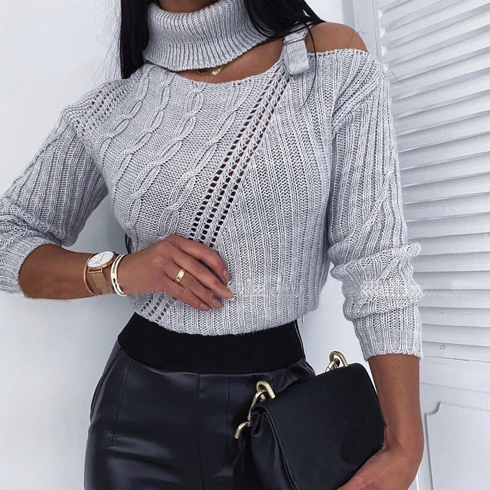 Turtleneck Cutout Belted Sweater