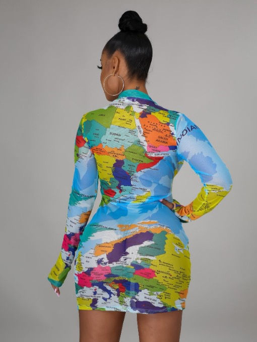 Thumbnail: World Print Long Sleeve Dress