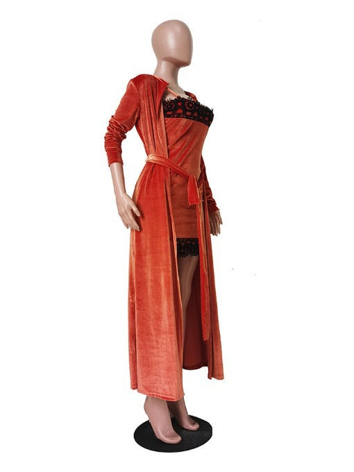 Thumbnail: Lace Mini Sleeveless Dress With Long Coat 