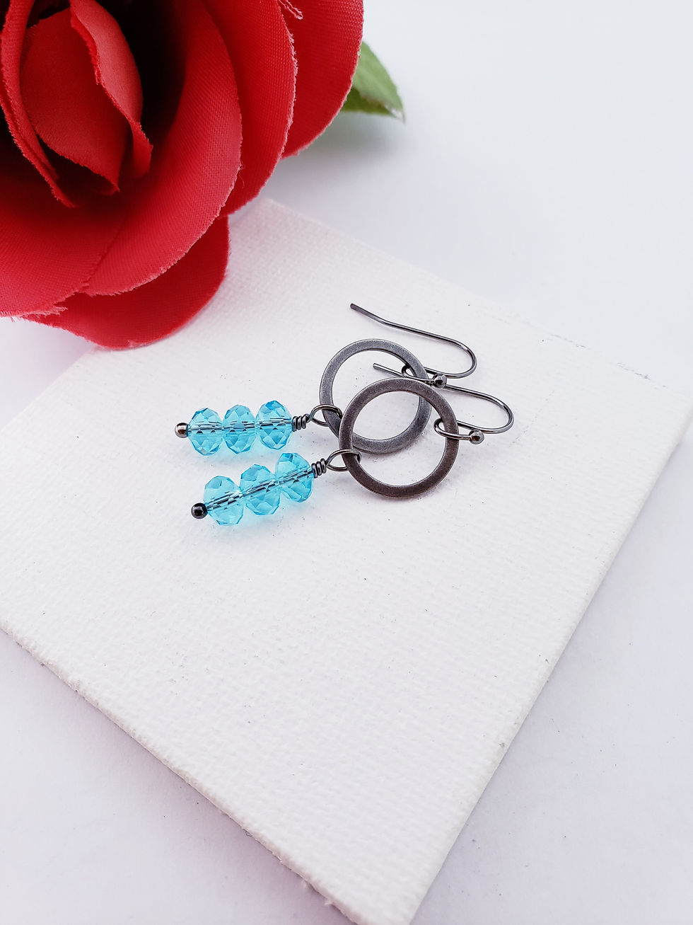 Thumbnail: gunmetal and blue earrings