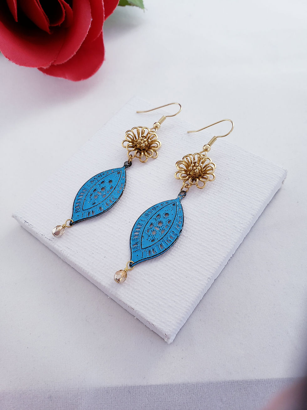 Thumbnail: turquoise filigree boho earrings