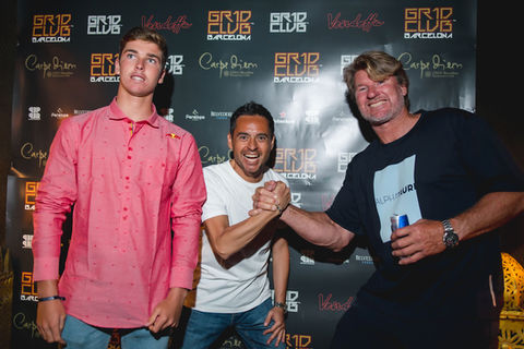 Björn Dunkerbeck and Liam Dunkerbeck with Tara Ramos at the GR1D CLUB Barcelona