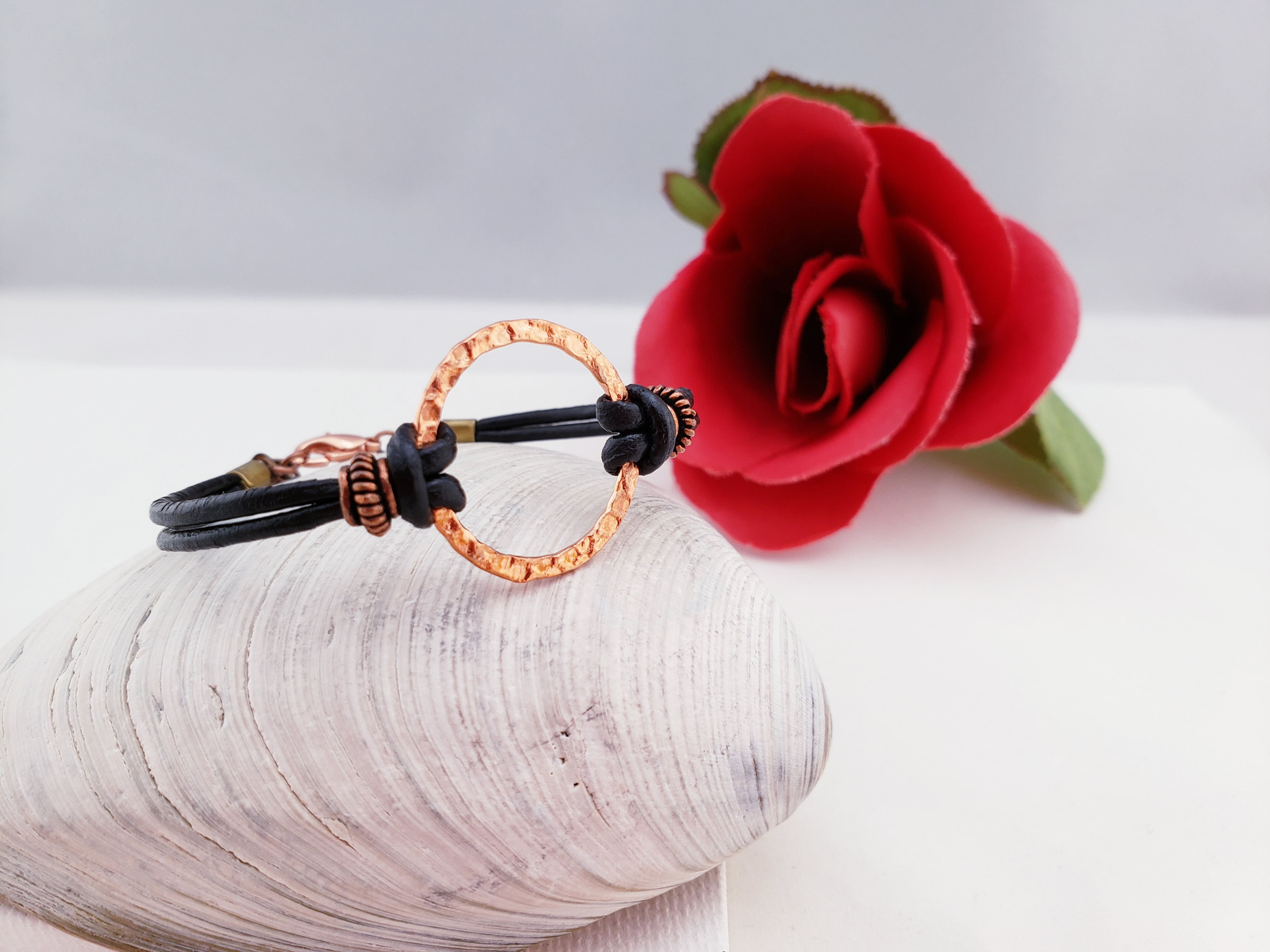 copper karma black leather bracelet