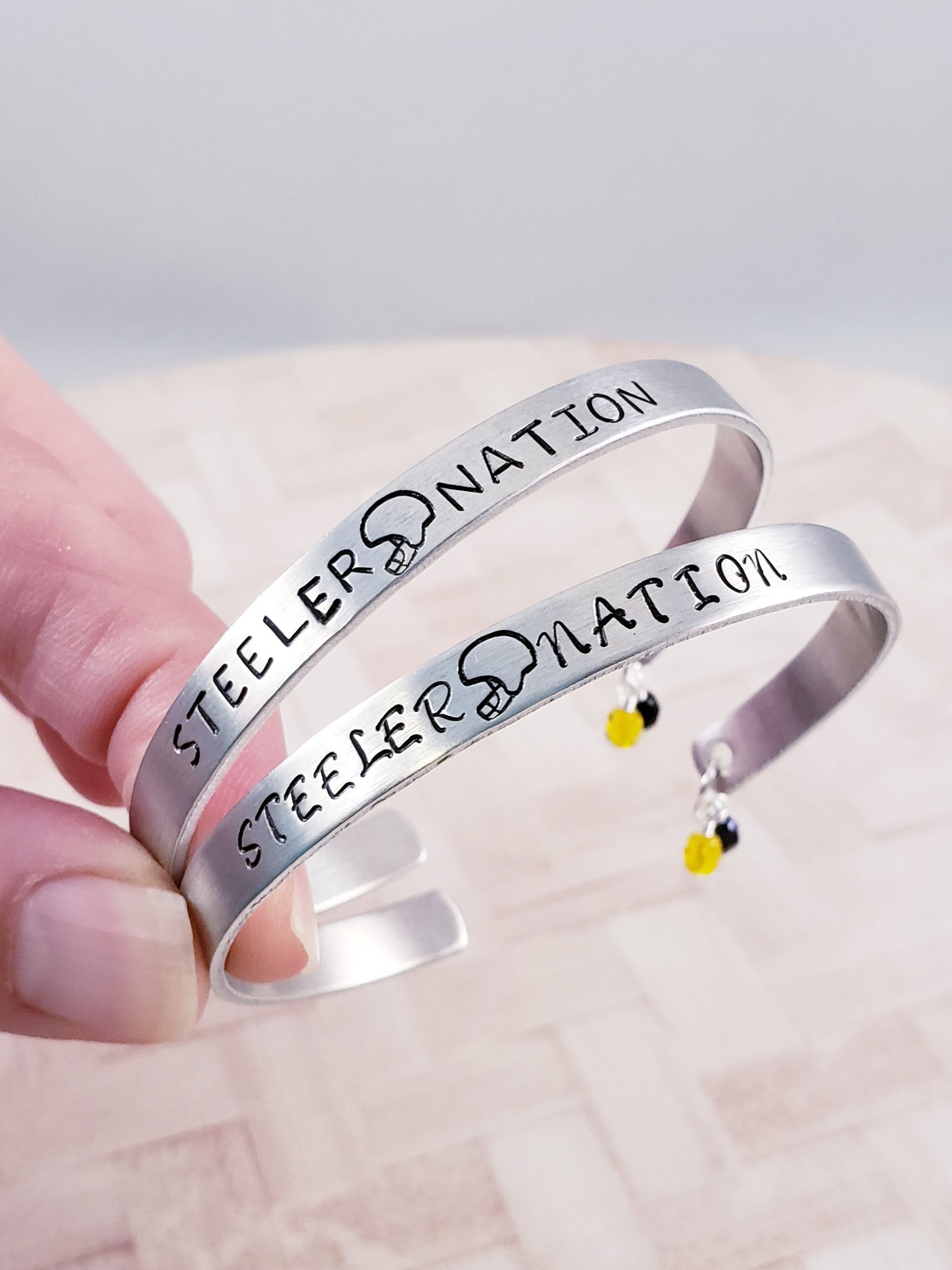 STEELER NATION Stamped Aluminum Cuff Bracelet