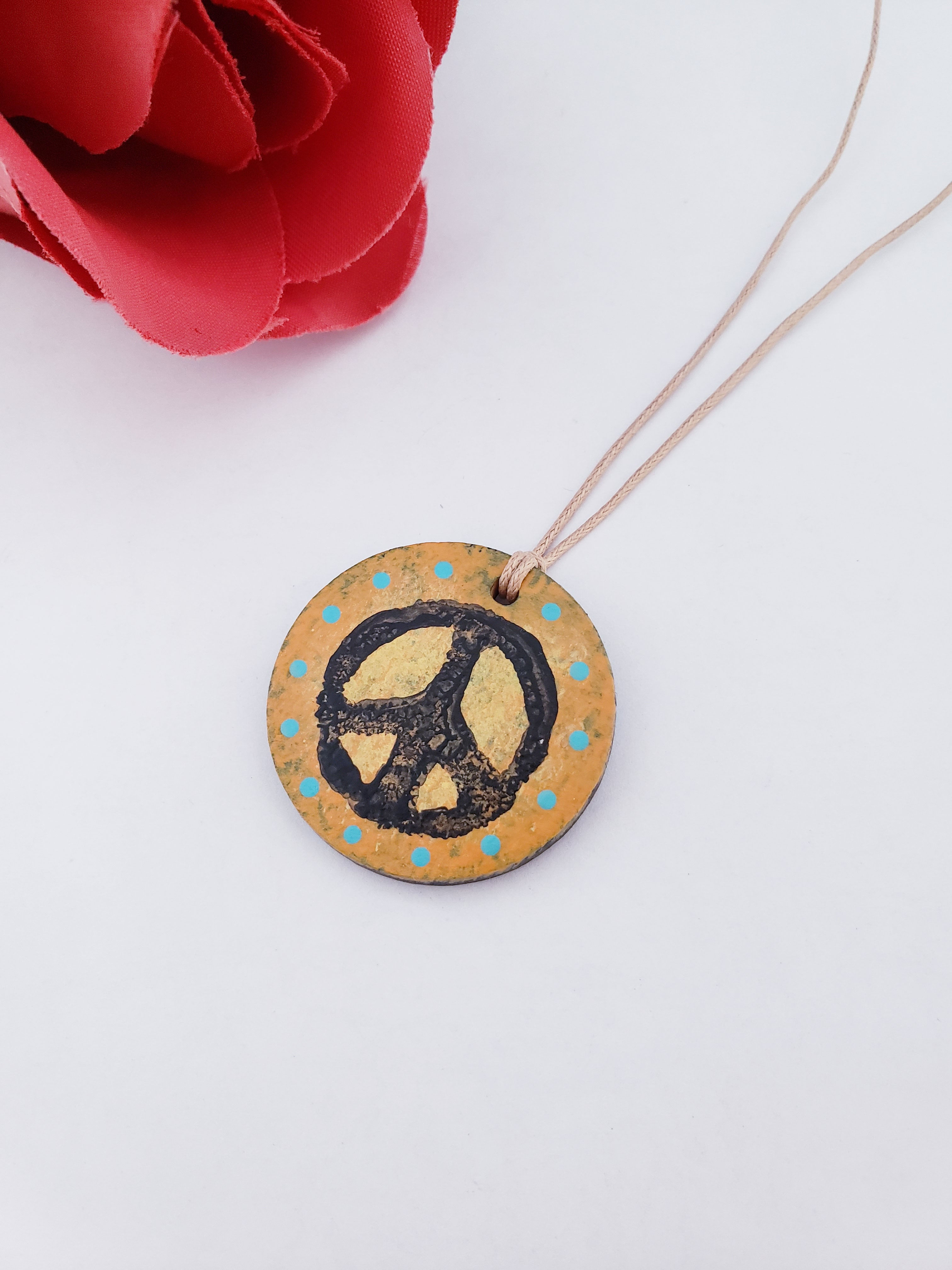 hand painted wood necklace