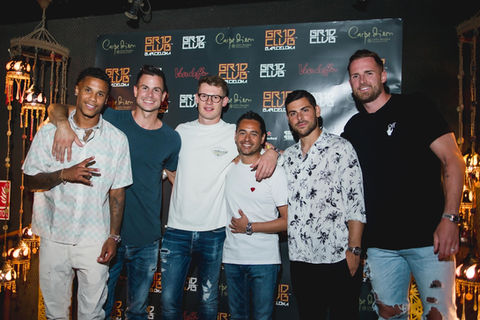 Ismail Jakobs, Alexander Nübel and Kevin Volland with Tara Ramos at the GR1D CLUB Barcelona