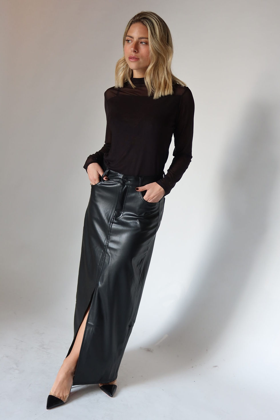 תמונה ממוזערת: חצאית מקסי דמוי עור