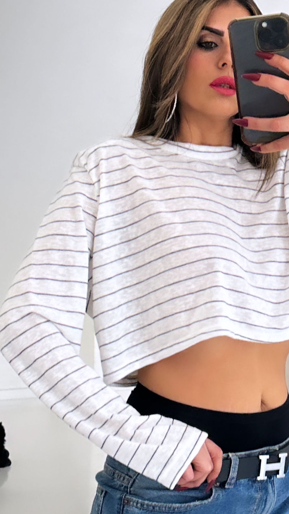 טישיירט קרופ פסים לבן