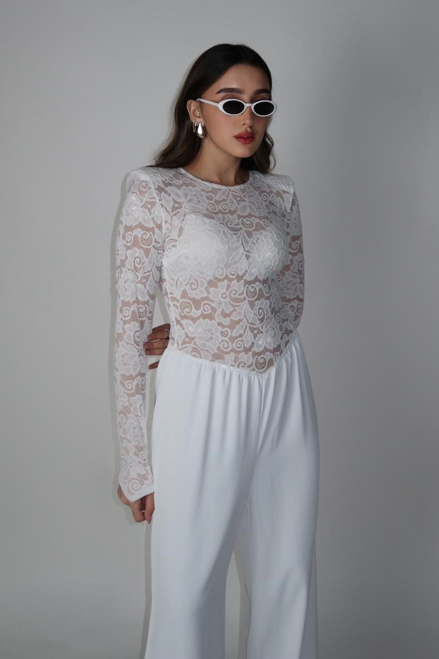 תמונה ממוזערת: אוברול לבן תחרה