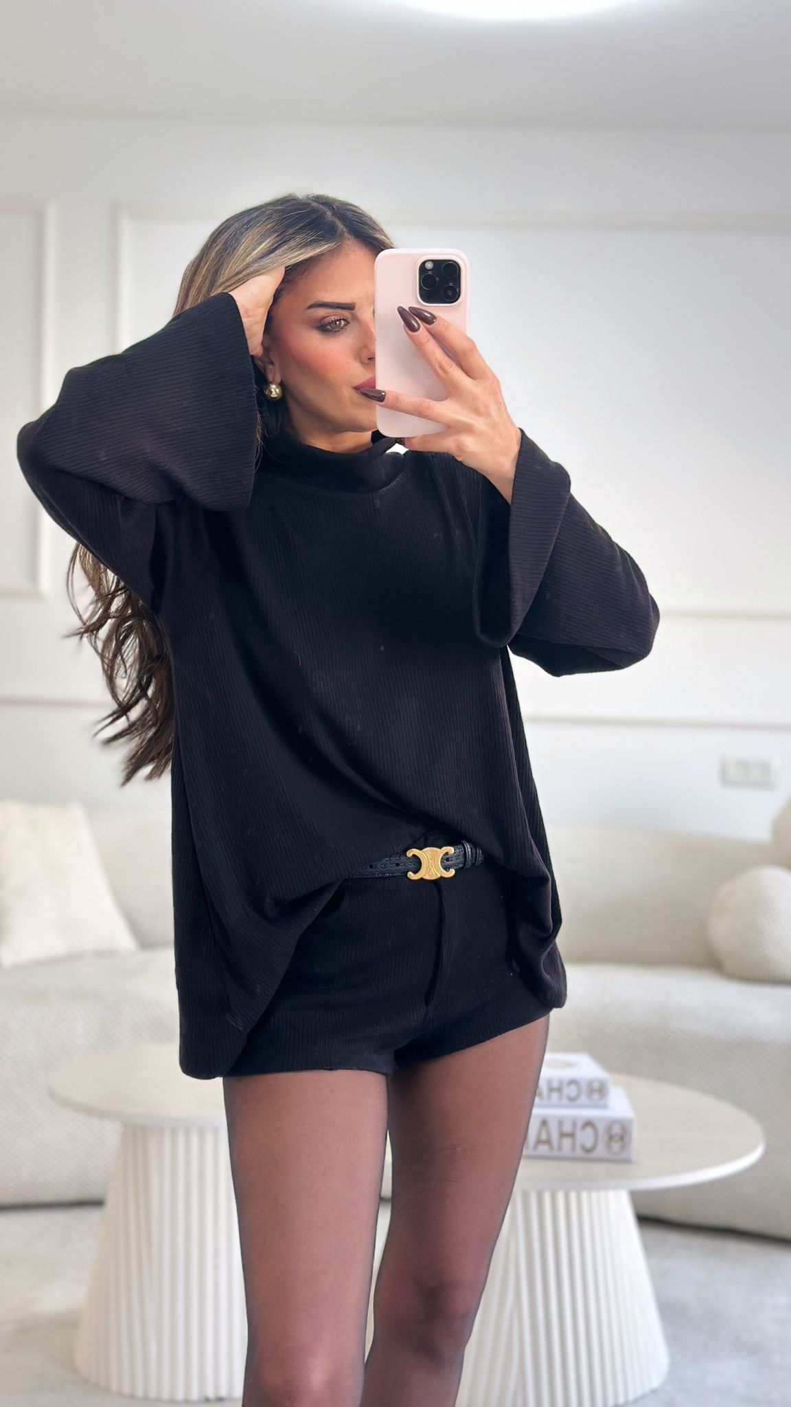 סט שורט סריג דק שחור