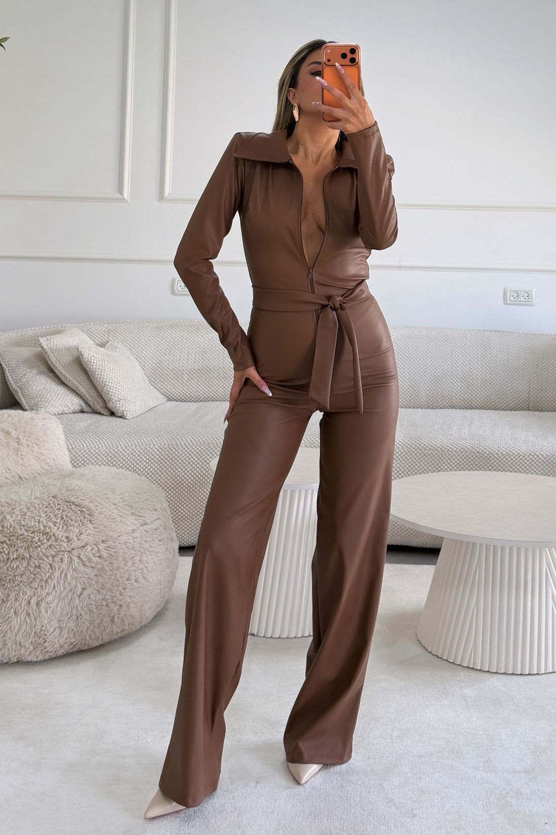 אוברול עור חום