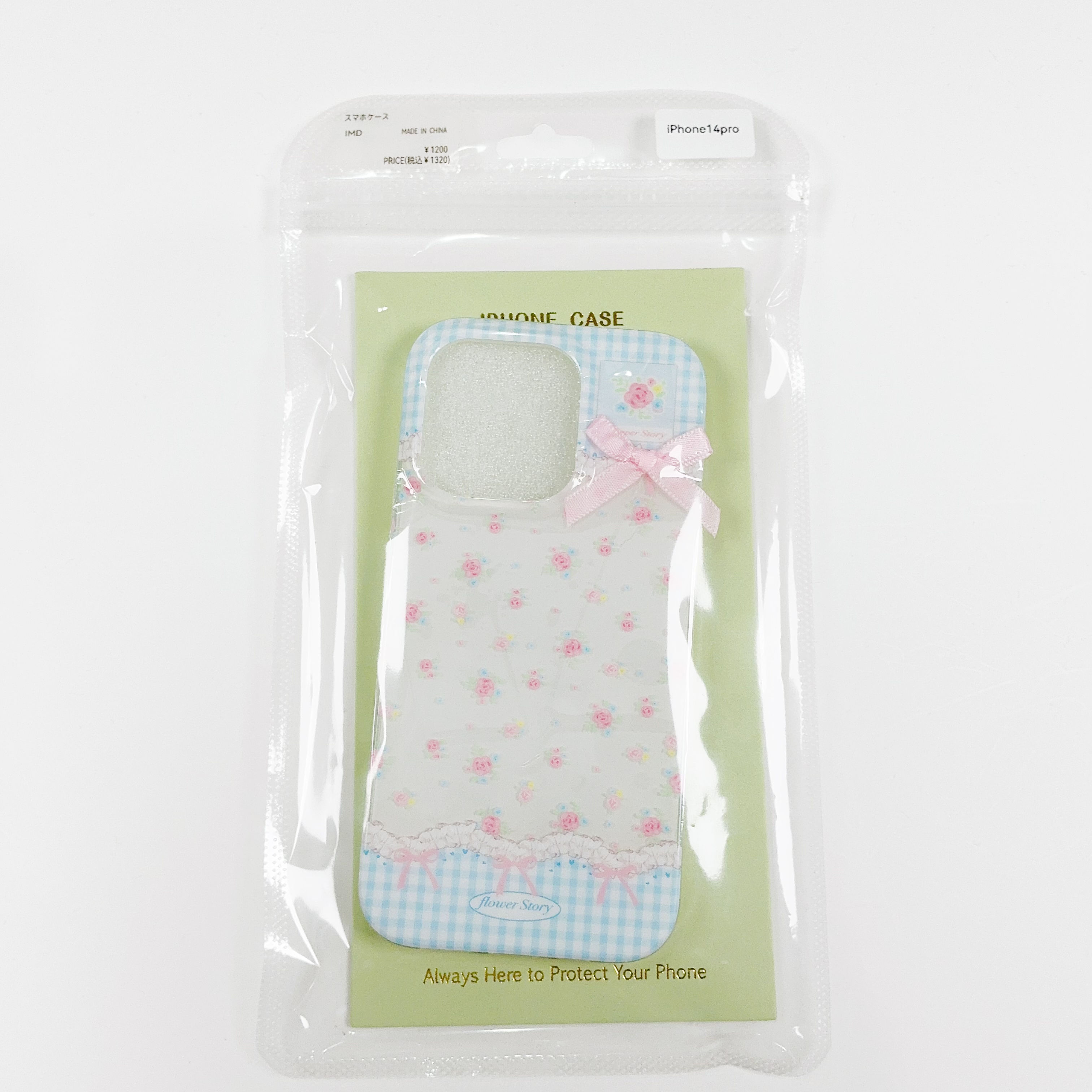 iPhone14pro花柄リボン付きチェック柄スマホケース