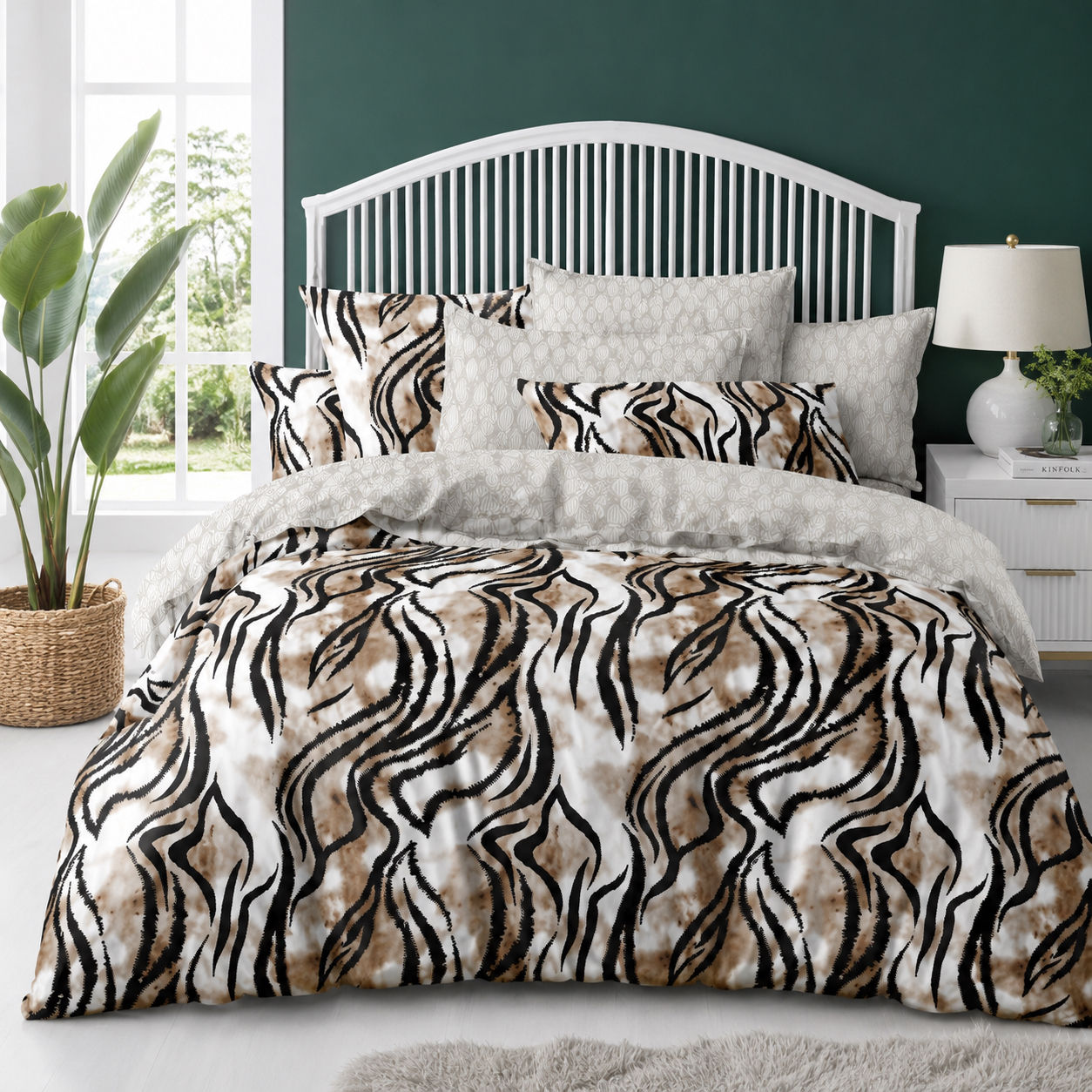 Lenjerie de pat 4 piese din bumbac – Model elegant cu imprimeu animal print