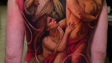 back tattoo that looks like a renaissance painting