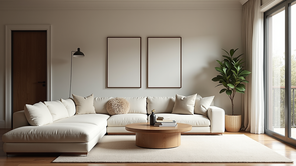 Wide angle view of a beautifully renovated living room