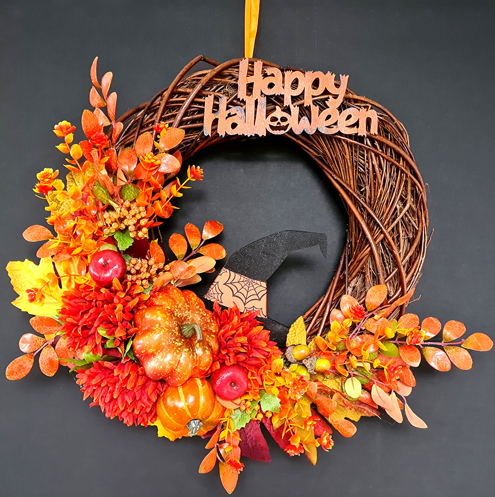 Halloween Faux Floral Wreath "Happy Halloween II"