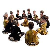 Irish dance students in Tampa Bay sitting in a circle during competition warmup, team from St Petersburg, Palm Harbor, Tampa