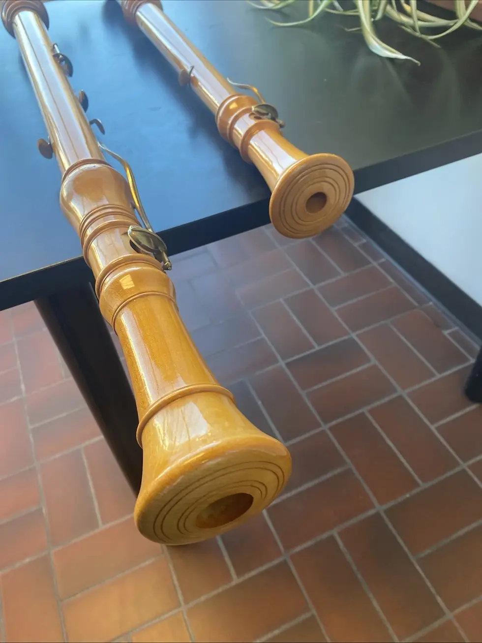 Thumbnail: Set of 2 Mint Arnold Dolmetsch Sycamore Wood Recorders: 1 Bass and 1 Great Bass