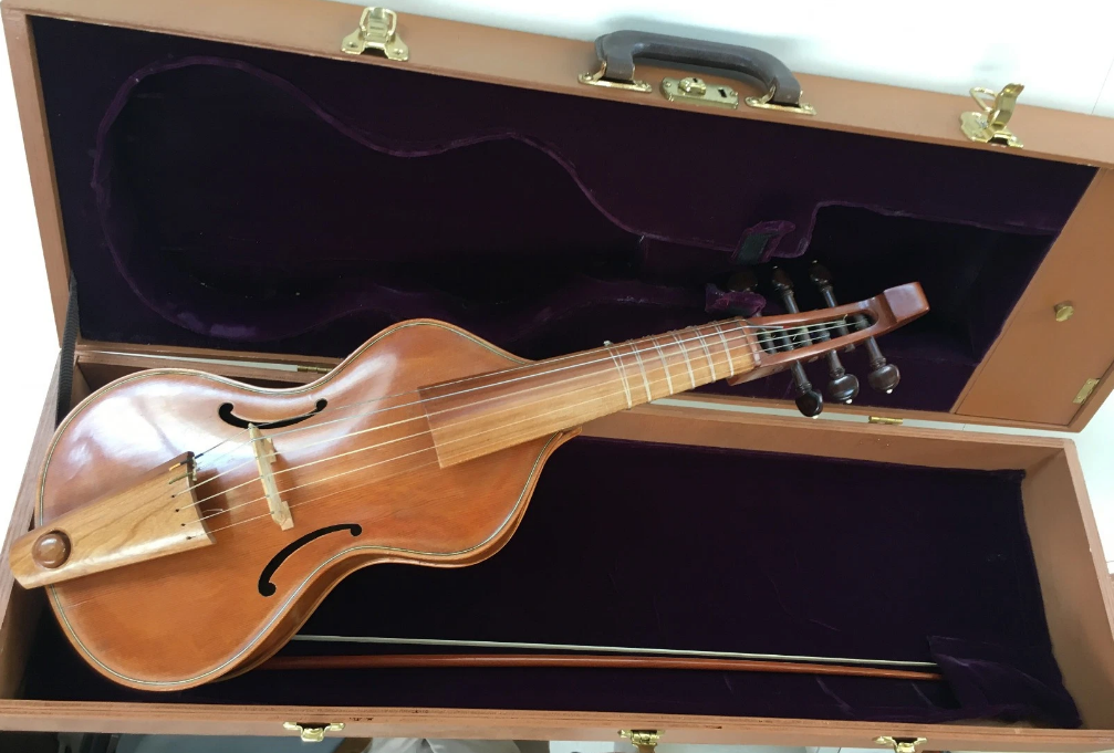 Vintage German Treble Viol da Gamba 1960s with Case and Bow