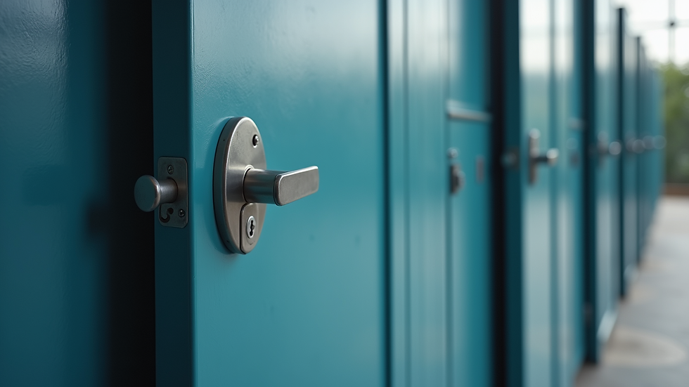 Close-up view of a school toilet cubicle door with a lock