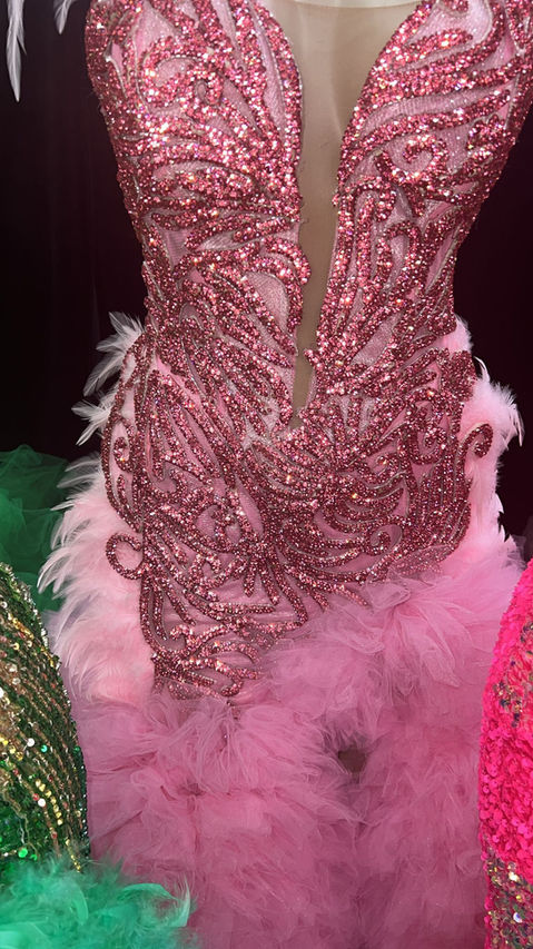 DRESS FULL STONE WORK COLRO PINK