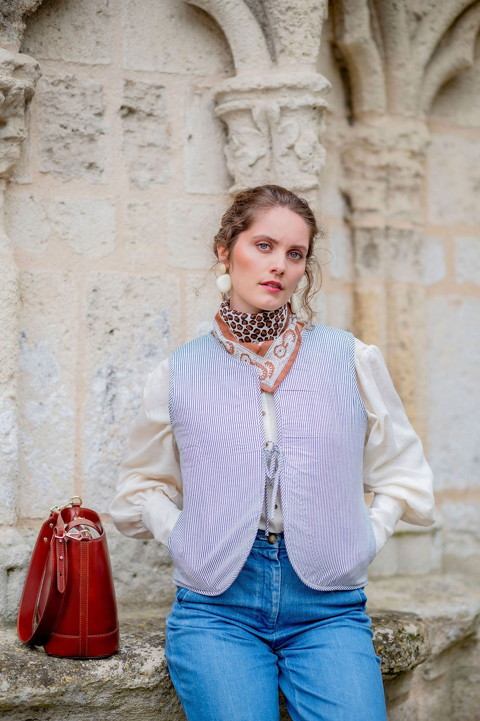 Miniature : Veste sans manche - Léopard et rayée bleu
