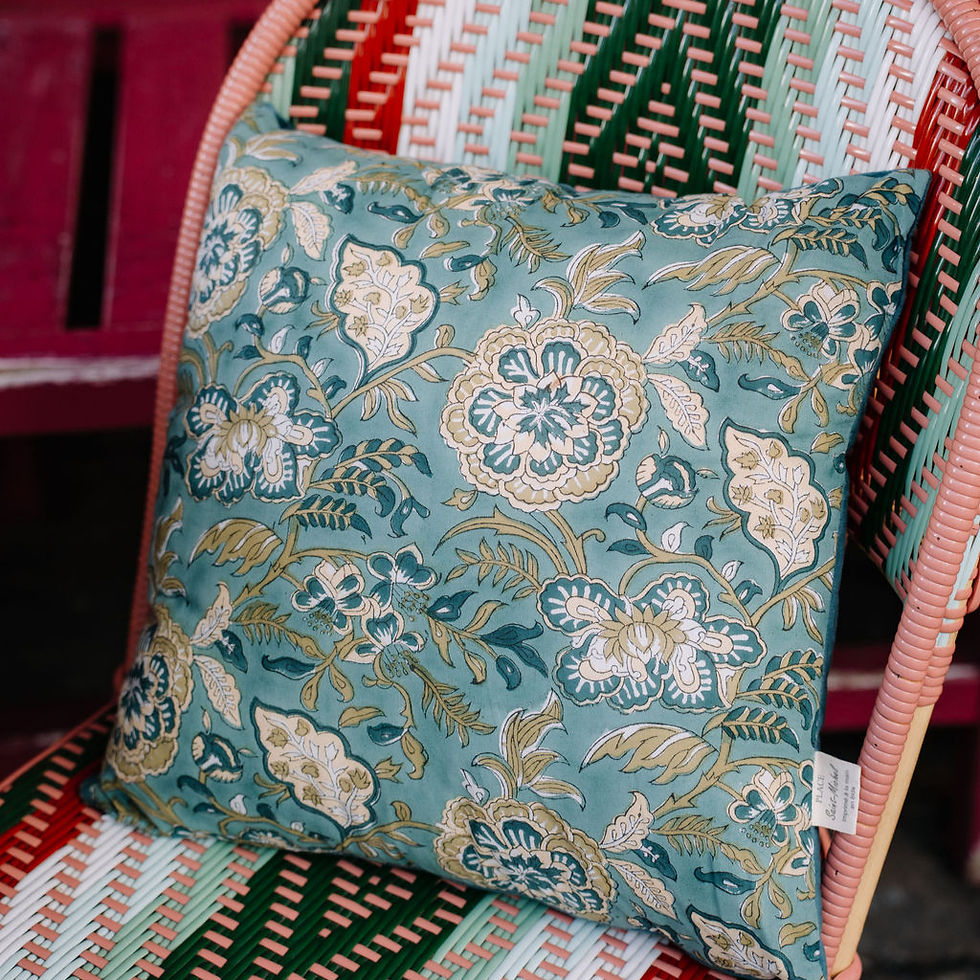 Miniature : Housse de Coussin - Velours et Block-Print