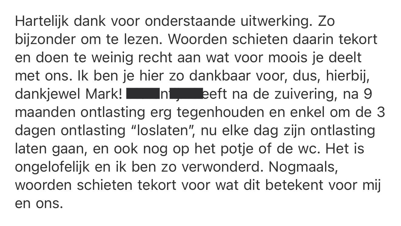 Bericht van een klant na de Innerlijke Zuivering