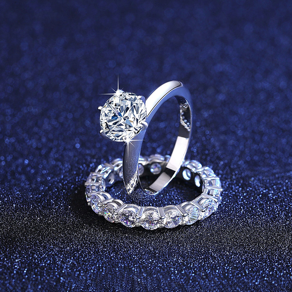 Thumbnail: Moissanite Diamond Double Ring Sterling Silver