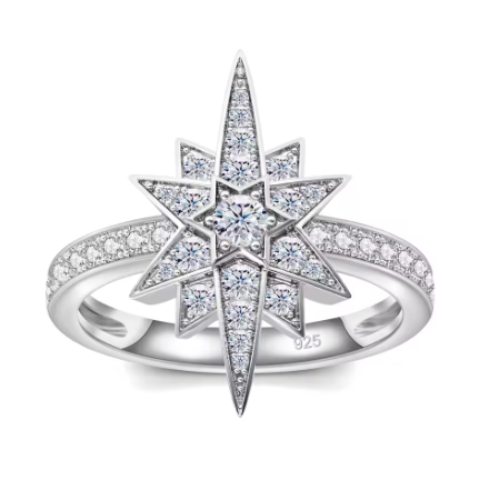 خاتم فضي بتصميم نجمة مرصع بالماس، تصميم مجوهرات فاخرة Diama Luxury