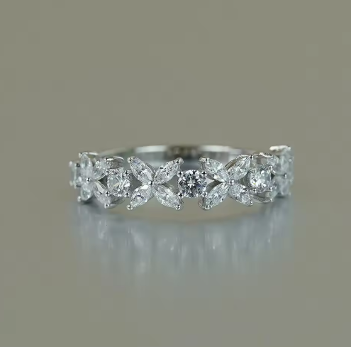 Moissanite Marquise Floral Ring | RW1338 | خاتم موزنايت بتصميم زهور ماركيز