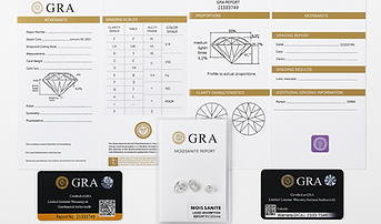 شهادة تقييم الماس GRA تقارير، تفاصيل الماس، وشهادة مويسانيت،