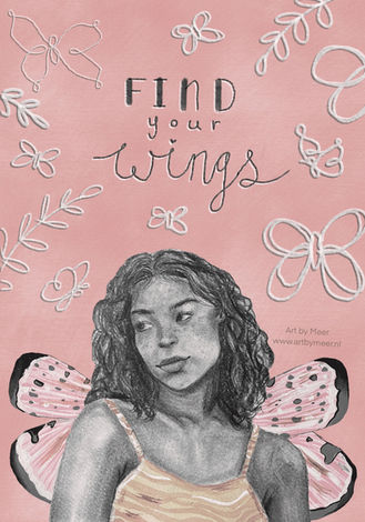 Mixed media portret met quote