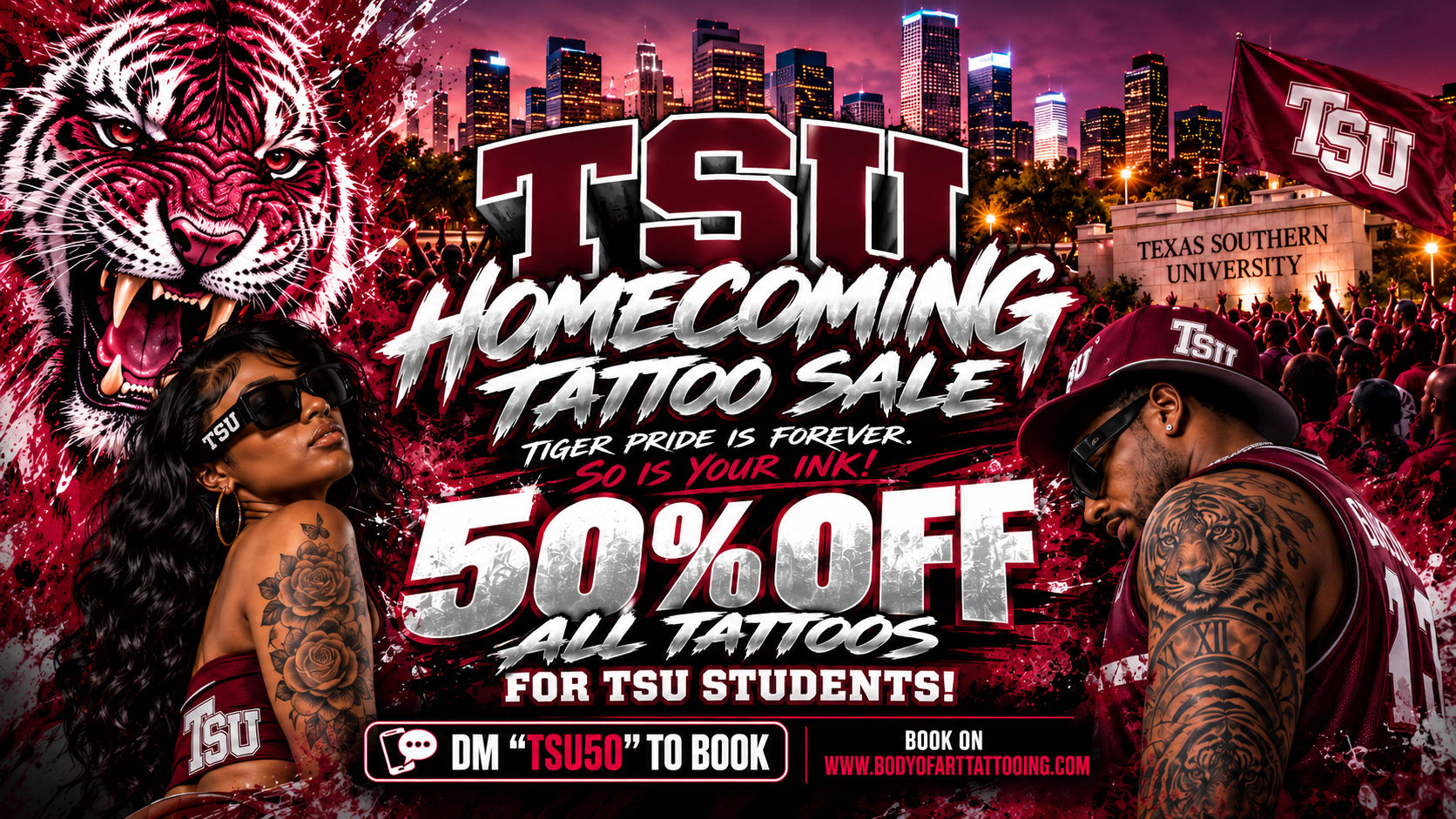 Body of Art Tattooing Launches 50% Off TSU Homecoming Tattoo Special for Texas Southern University Students