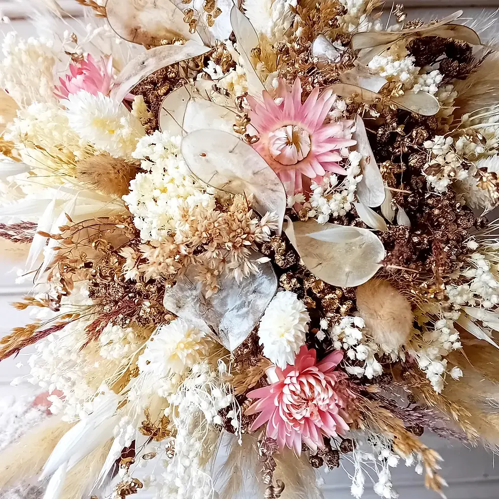 Miniature : Bouquet demoiselle honneur champêtre bohème blanc beige dorée chic mariage 