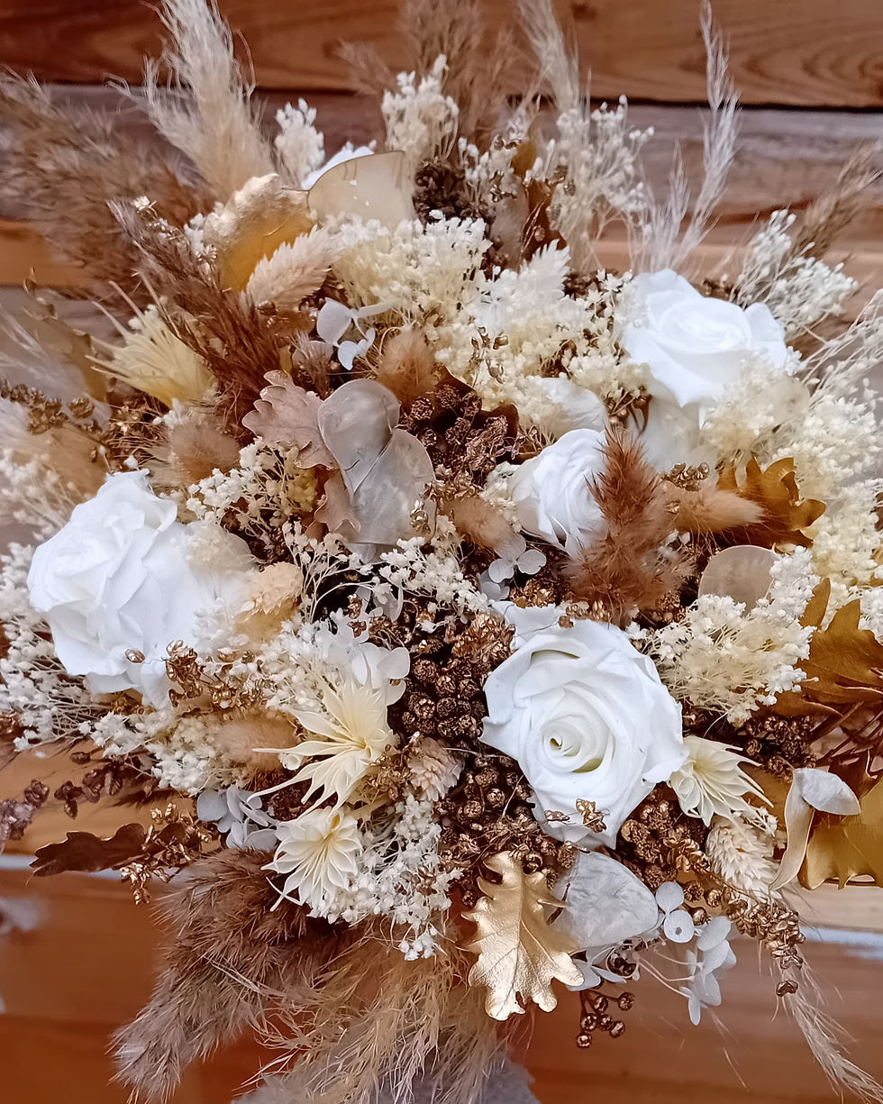 Miniature : Bouquet champêtre bohème rose blanc dorée chic pampa mariage 