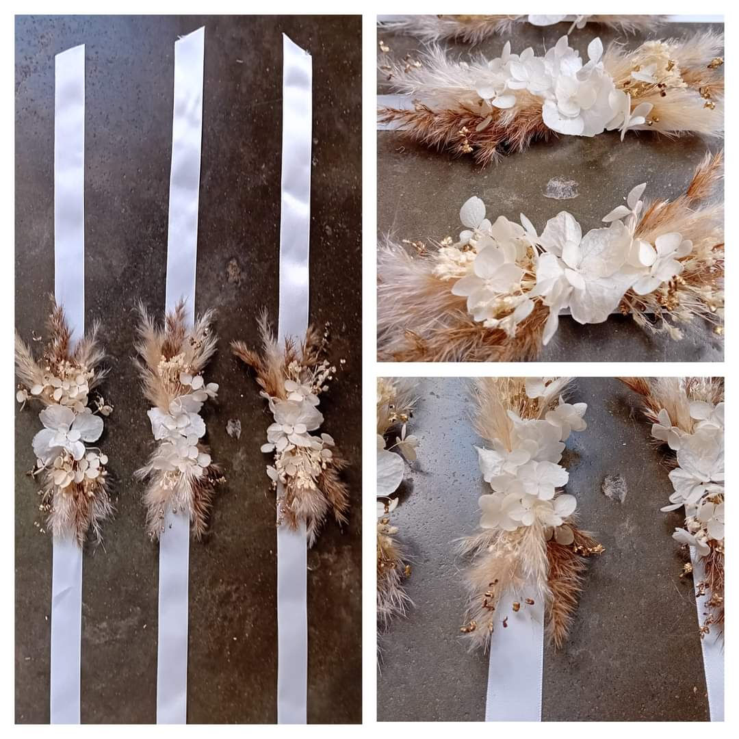 Bracelet floral champêtre bohème blanc dorée chic